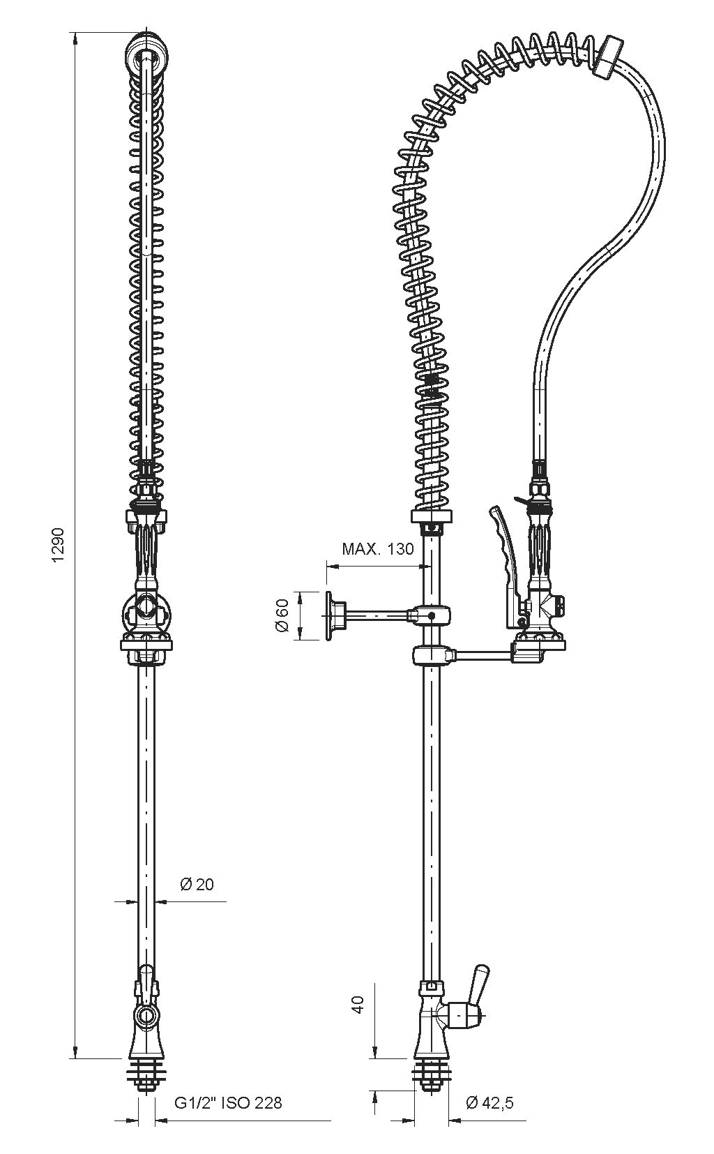 Madial Douchette mono trou avec robinet 1/4 de tour eau froide SKY